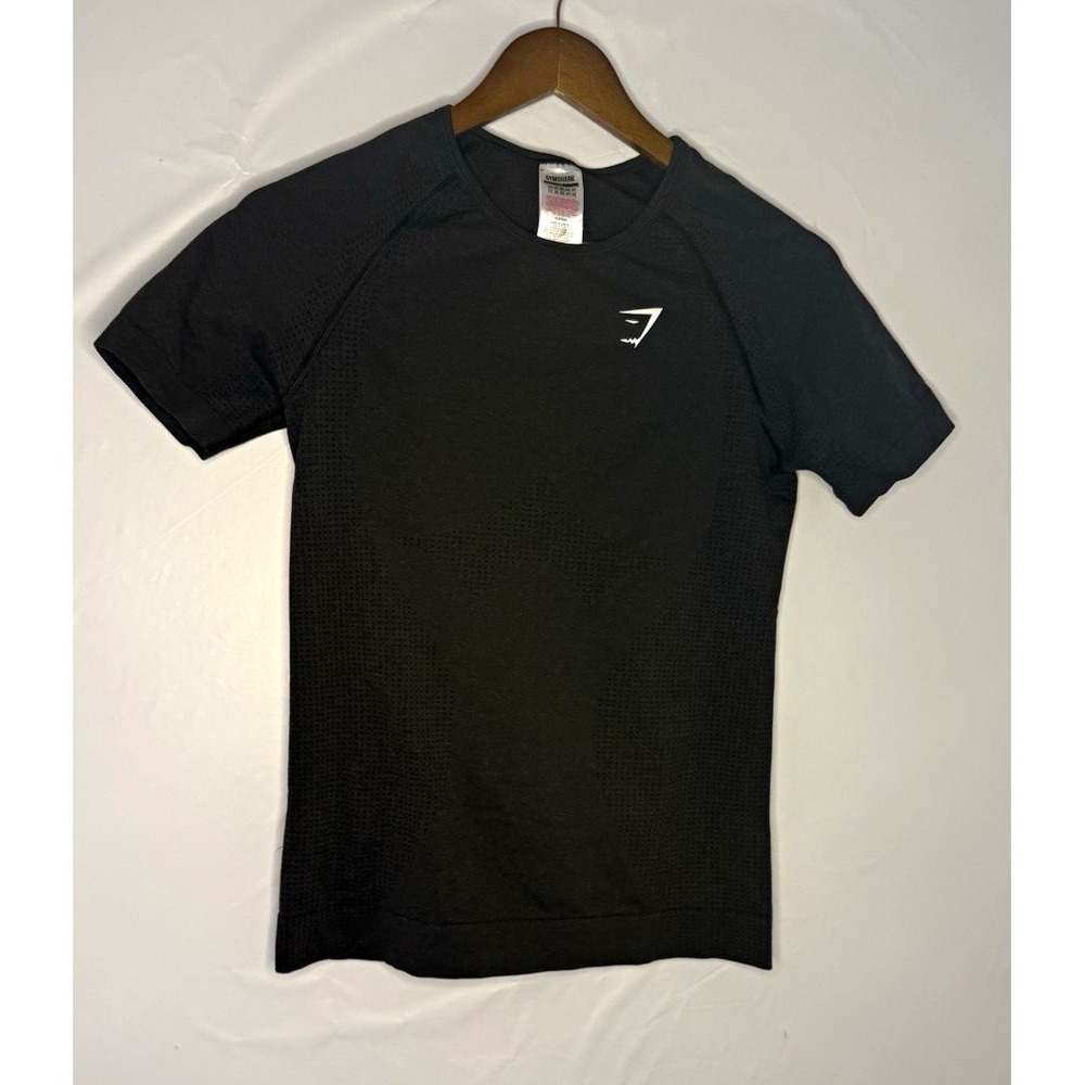 Gymshark Men's Black L Crew Neck Athletic Fit Breathable Stretch Logo Tee